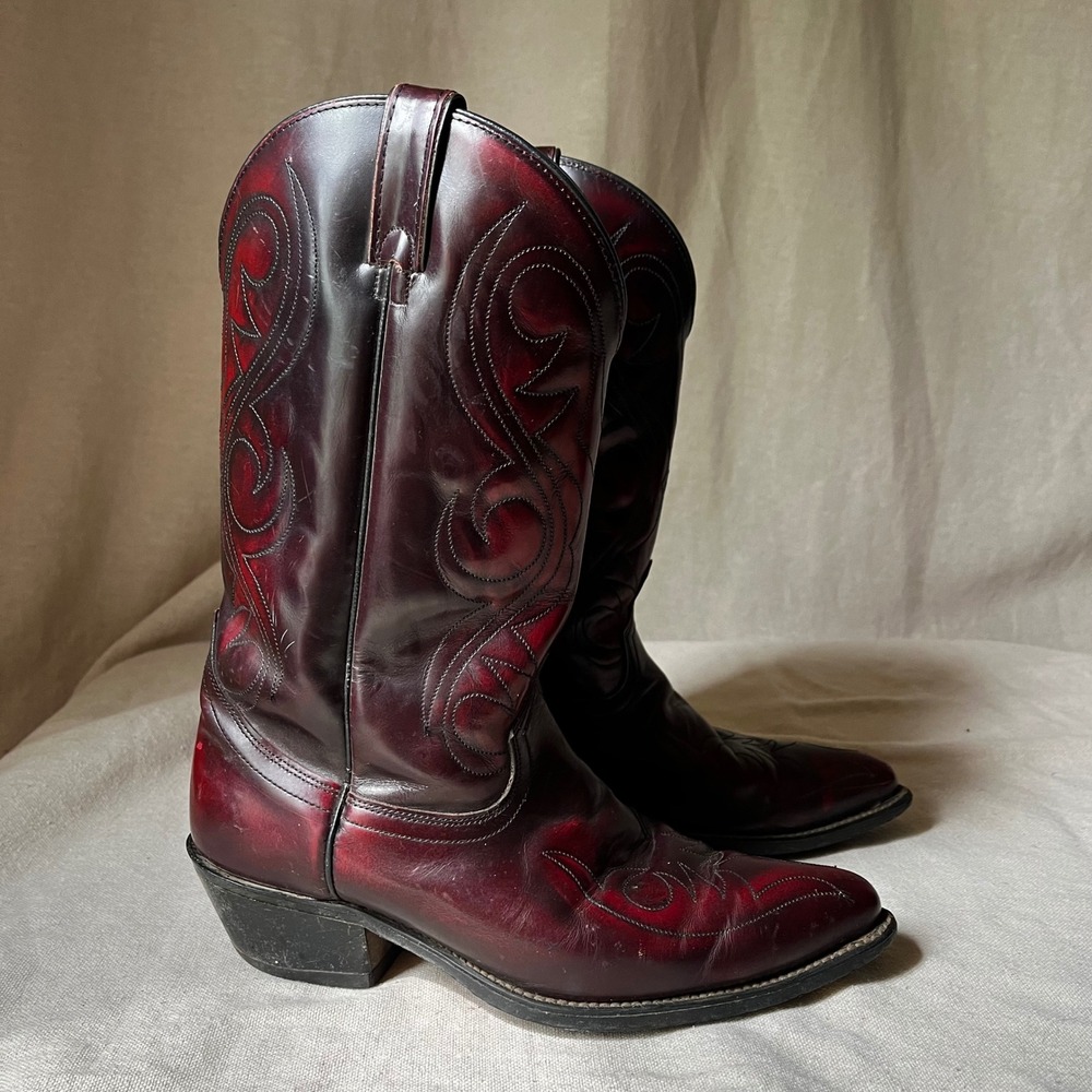 Vintage ACME Men's 8.5 EW Burgundy Leather Cowboy Western Boots Made USA